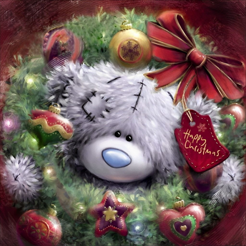 Bear Doll and Christmas Wreath Diamond Painting