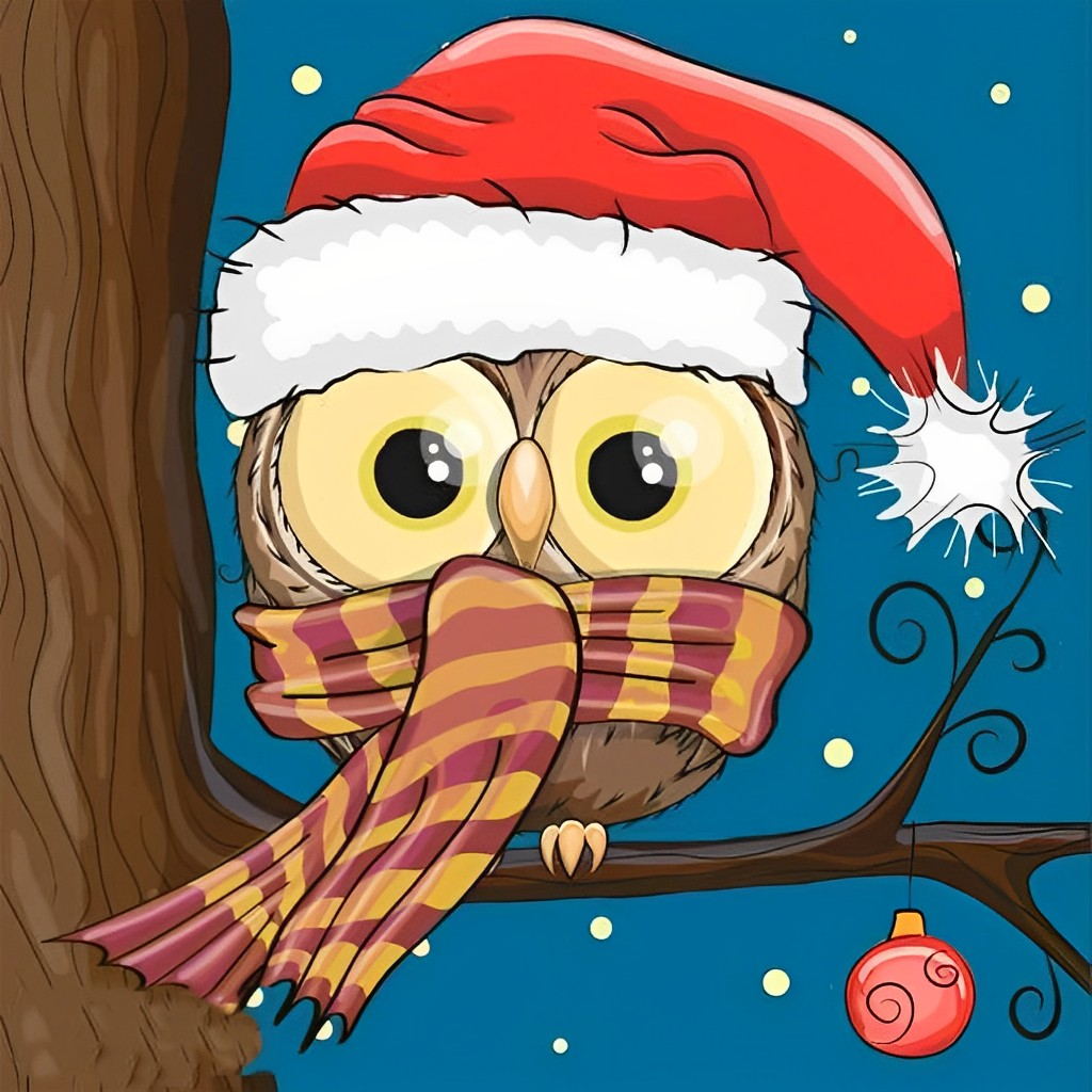 Cute Owl Cartoon Christmas Party Diamond Painting