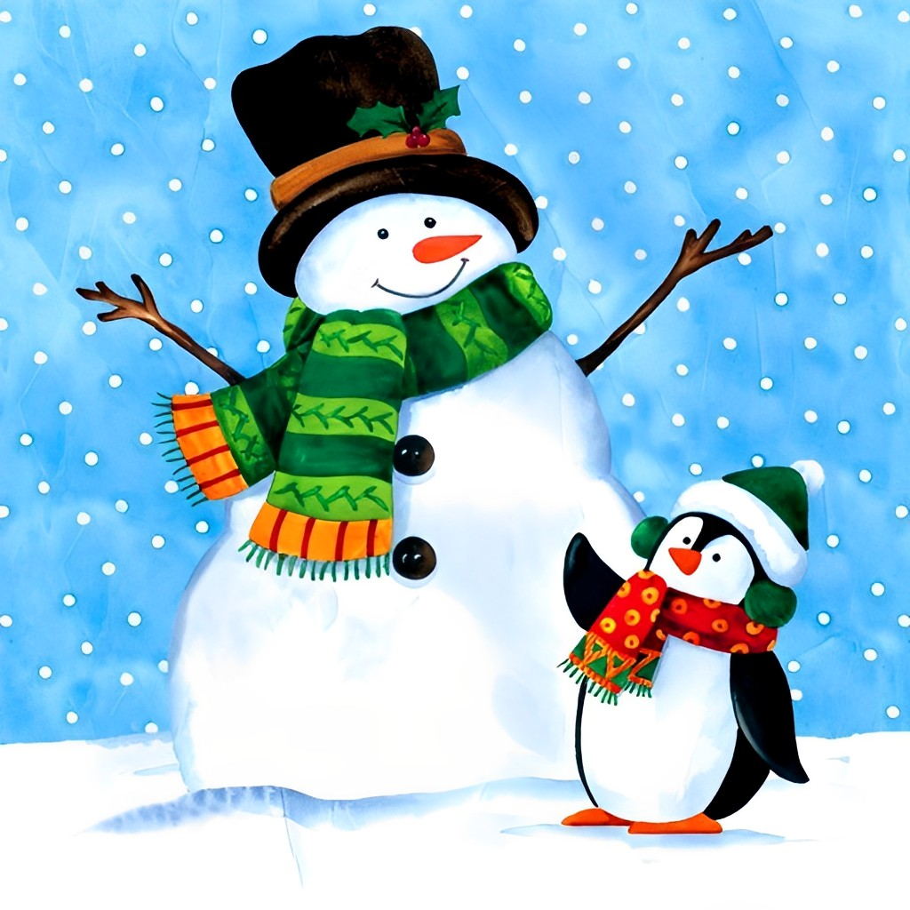 Celebrating Christmas with Snowman and Penguin Diamond Painting
