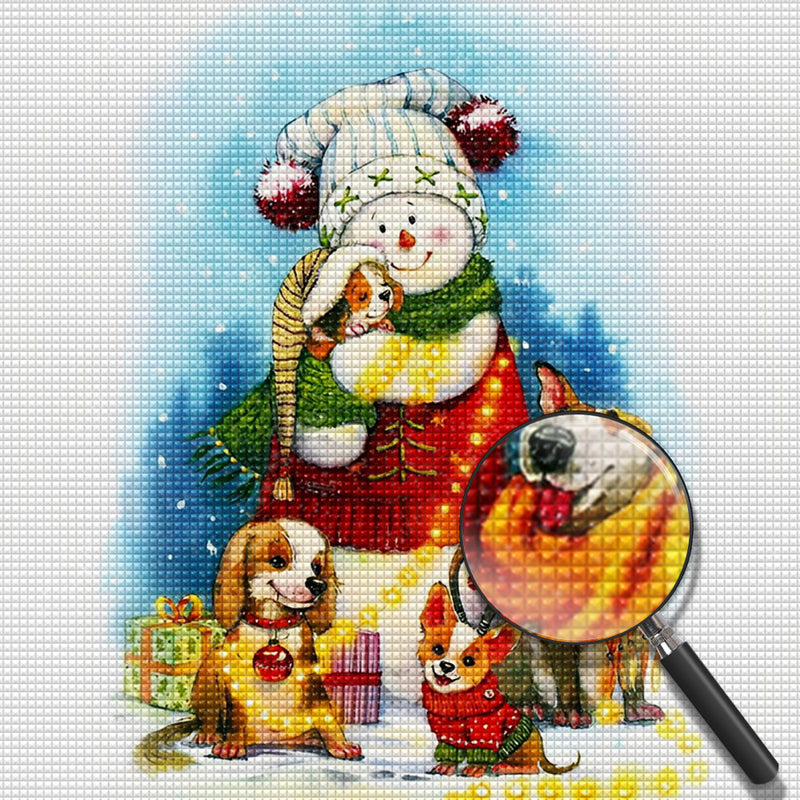 Cute Puppies and Snowman Diamond Painting