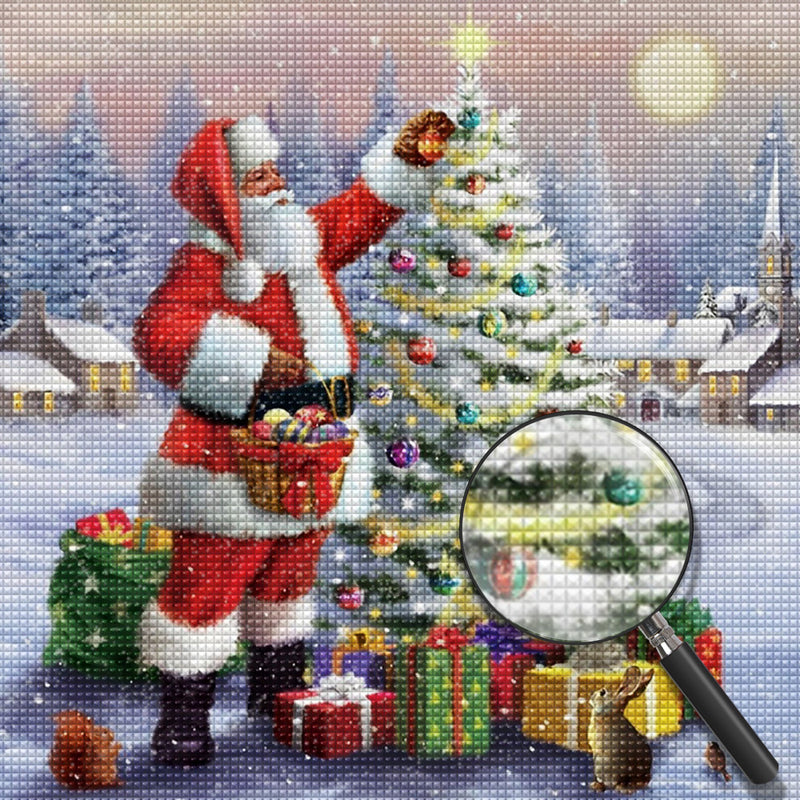 Santa Claus Decorating Christmas Tree Diamond Painting