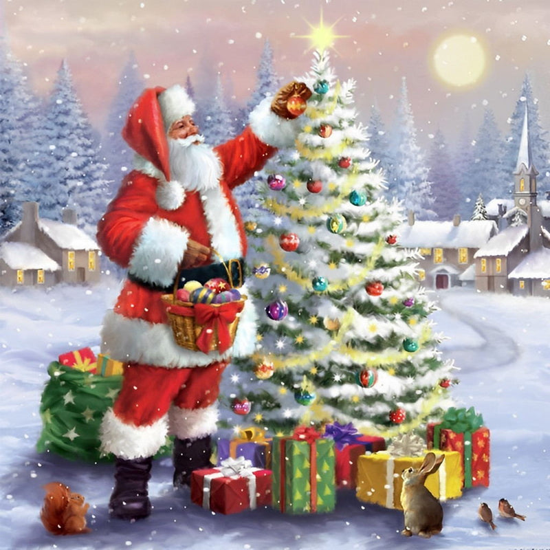 Santa Claus Decorating Christmas Tree Diamond Painting