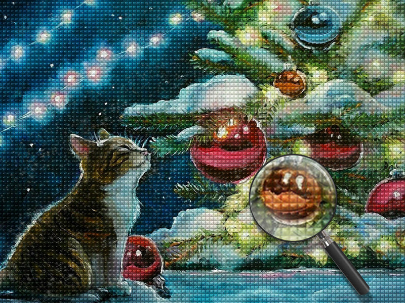 Kitten and Christmas balls Diamond Painting