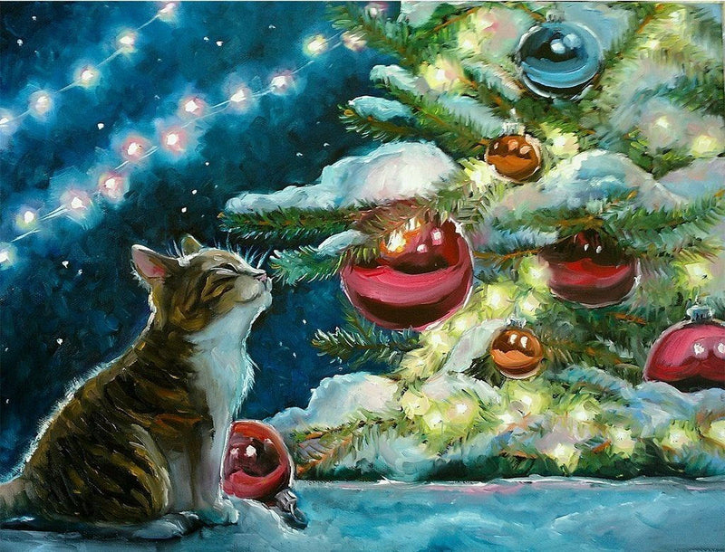 Kitten and Christmas balls Diamond Painting