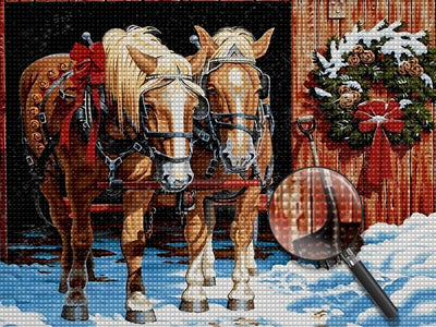 Two Horses Pulling Cart Christmas Party 5D DIY Diamond Painting Kits