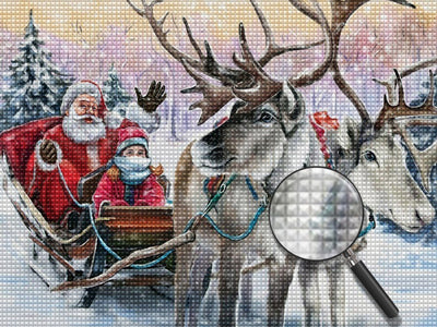 Reindeer and Santa Claus on a sleigh Diamond Painting