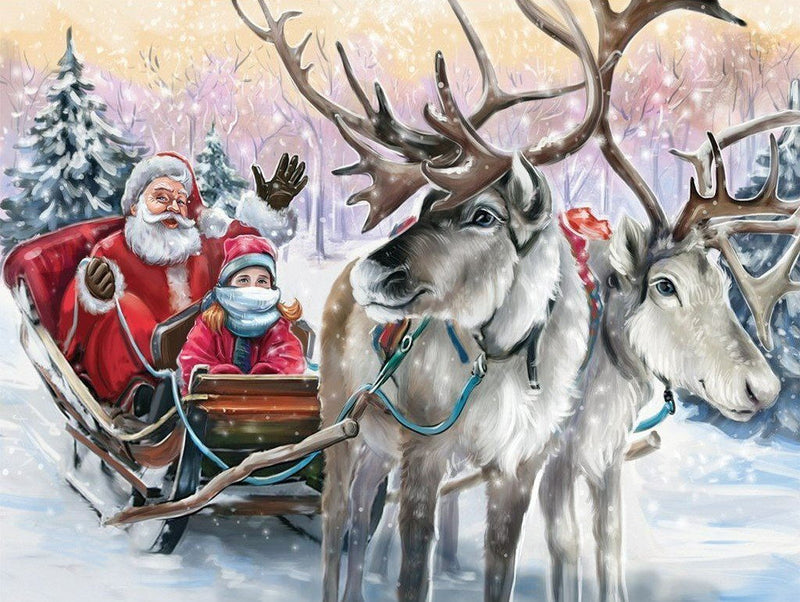 Reindeer and Santa Claus on a sleigh Diamond Painting