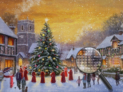 Christmas Tree Town Snowman Diamond Painting