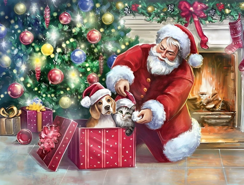 Santa and Kitten Puppy Diamond Painting