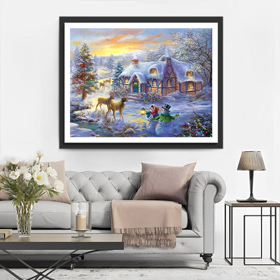 Snowman Couple and Deer Couple Diamond Painting