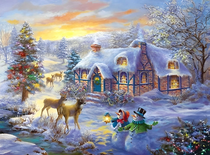 Snowman Couple and Deer Couple 5D DIY Diamond Painting Kits