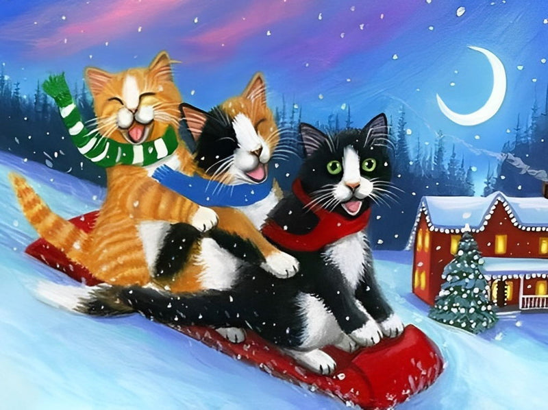 Cats sledding 5D DIY Diamond Painting Kits