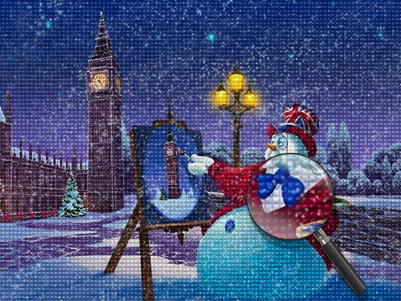 Snowman drawing in front of Big Ben Diamond Painting