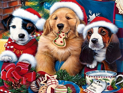 Three Christmas Puppies Party 5D DIY Diamond Painting Kits