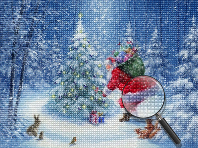 Santa Claus decorating a Christmas tree Diamond Painting