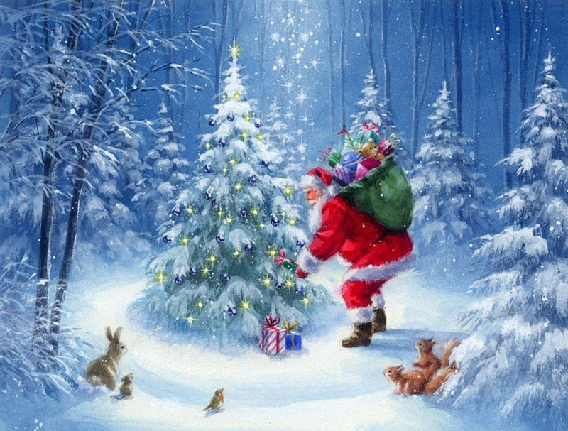 Santa Claus decorating a Christmas tree Diamond Painting