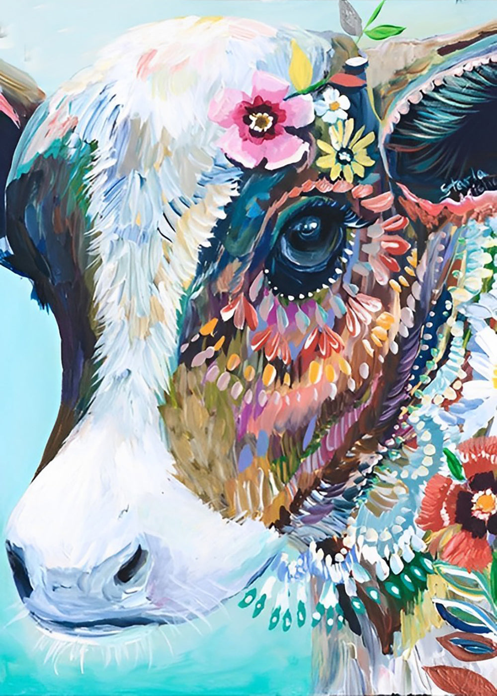 Cute Calf with Flower Patterns Diamond Painting