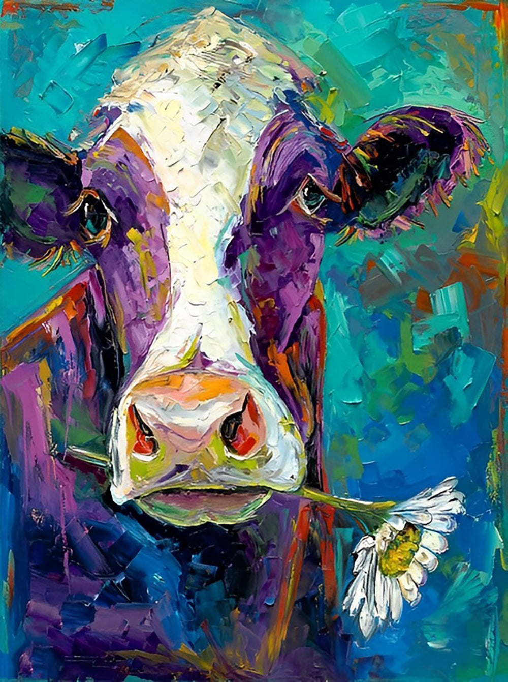 Cow Holding a Daisy Diamond Painting
