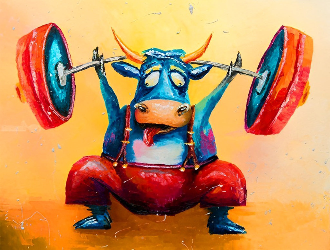 Cow Weightlifter Diamond Painting