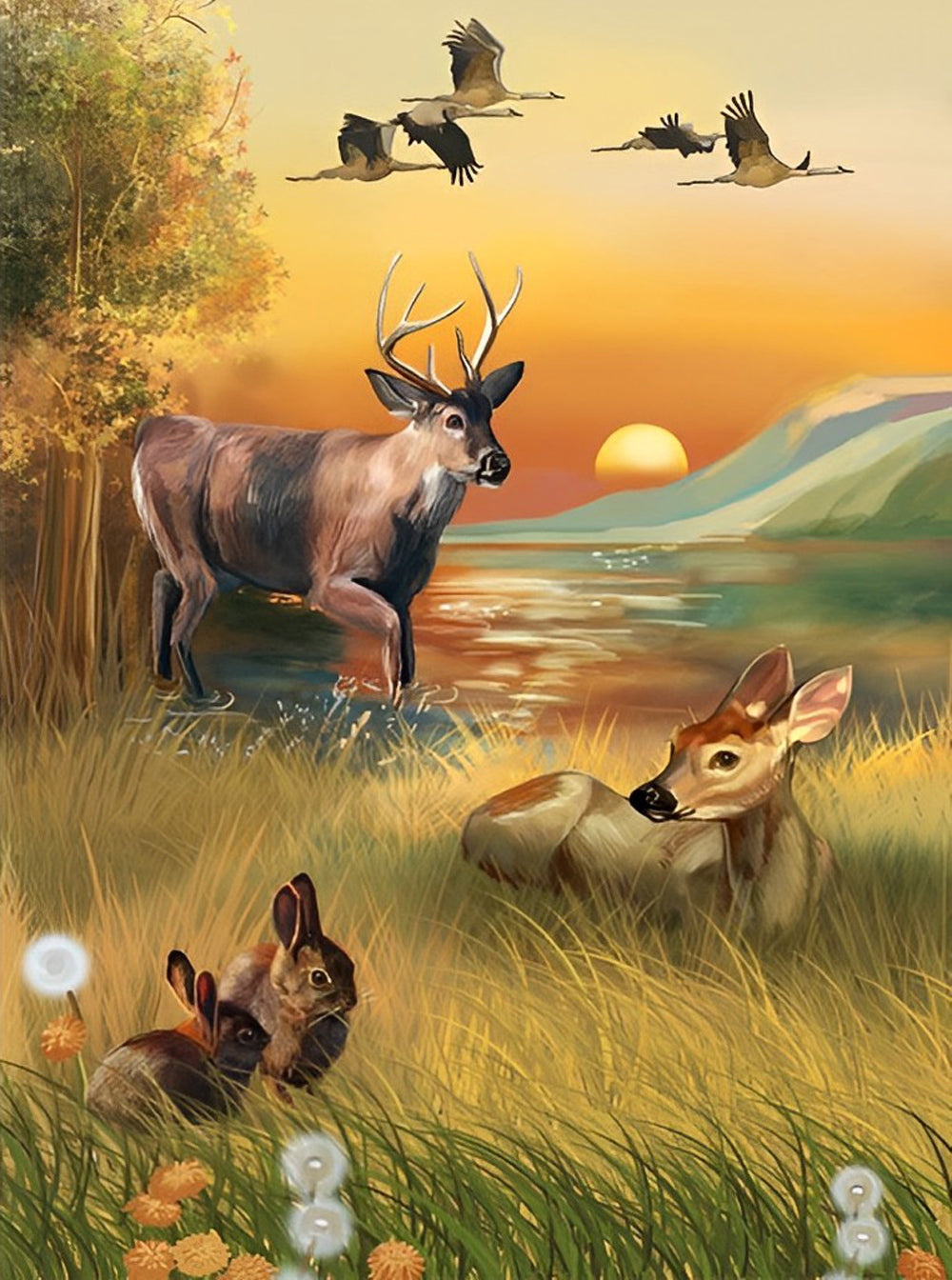 Deer and the River Diamond Painting