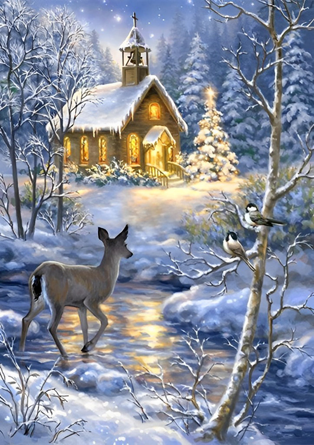 Doe and Wood Cabin Diamond Painting