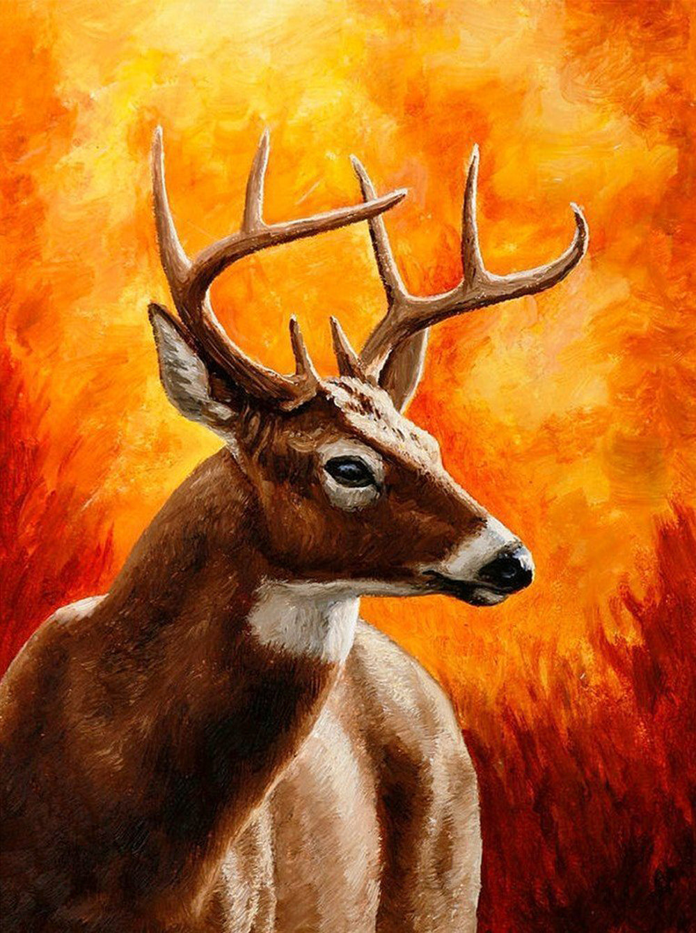 Deer and Red Flame Diamond Painting