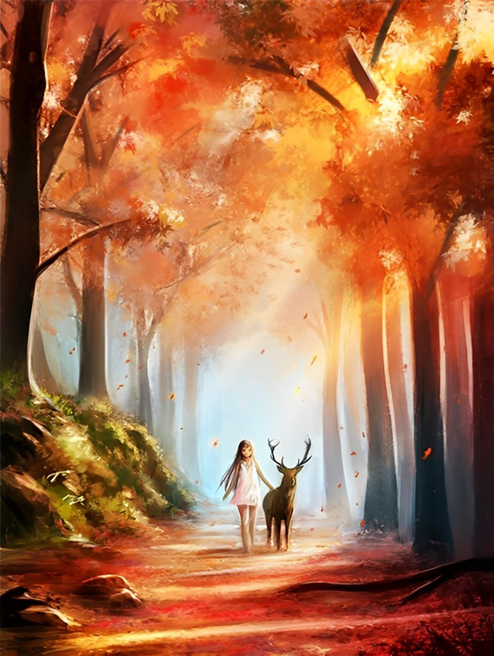 Deer and Girl in the Woods Diamond Painting