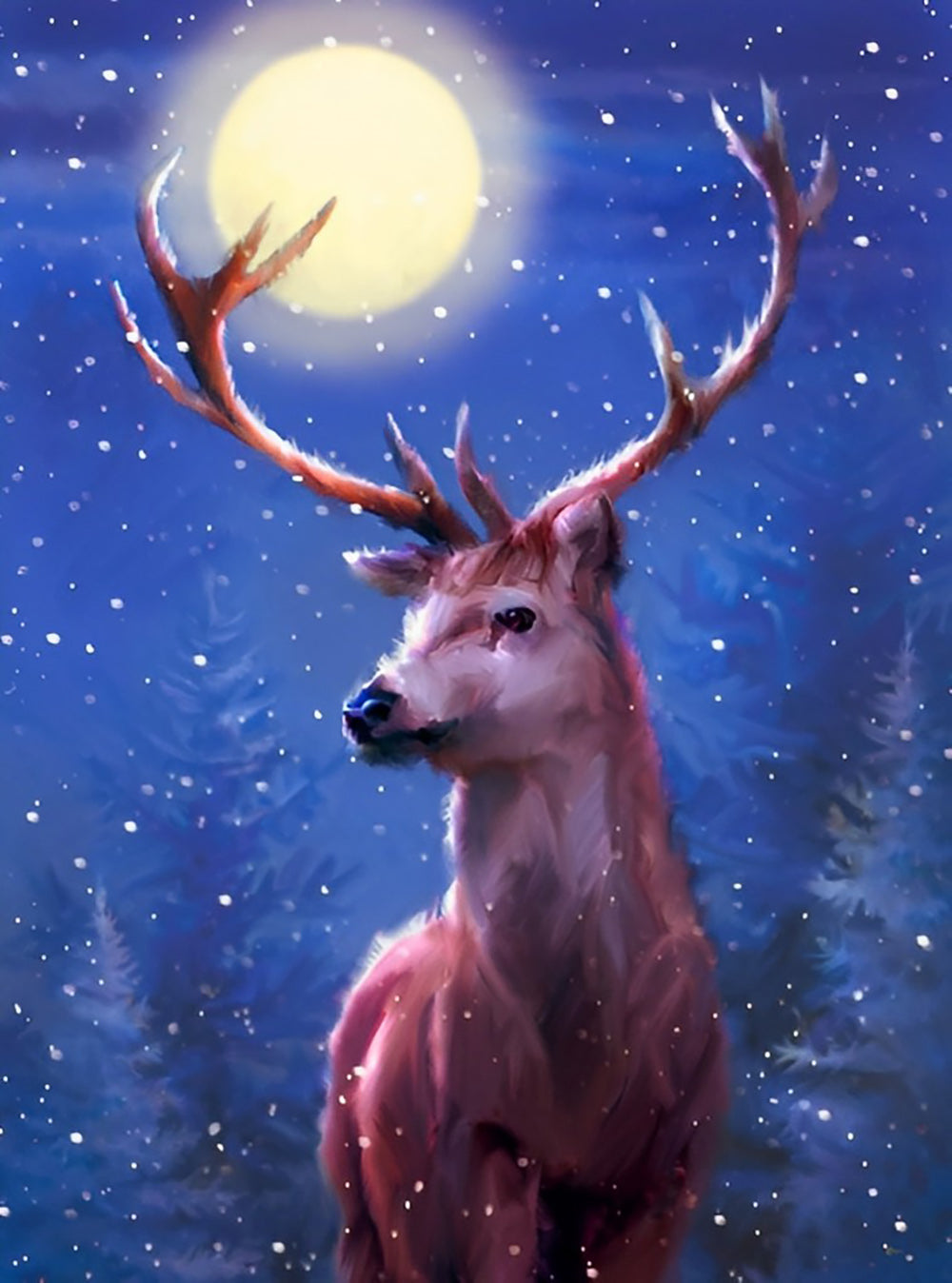 Deer and the Clear Moon Diamond Painting