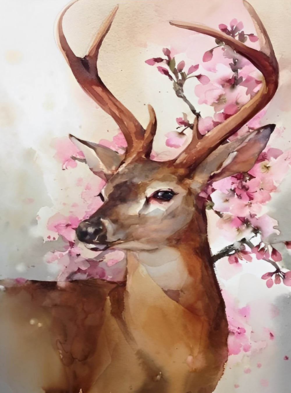 Deer and the Cherry Blossoms Diamond Painting