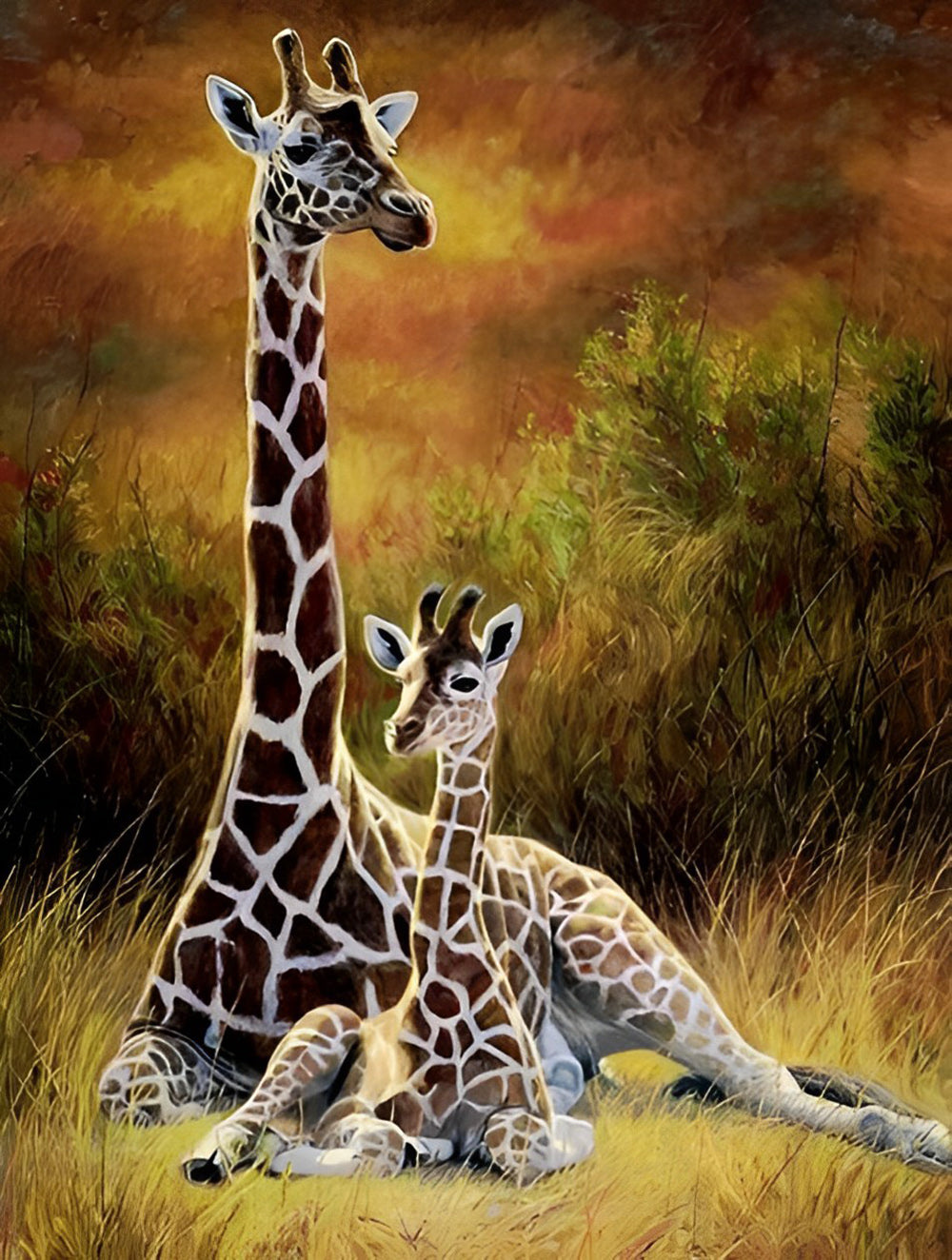 Mother Giraffe and Her Baby Diamond Painting