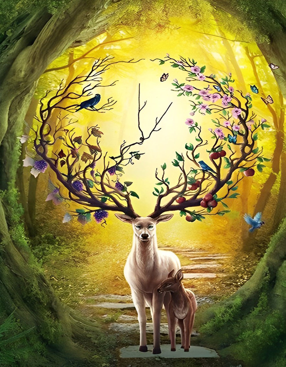 Flower Deer and Her Baby Diamond Painting