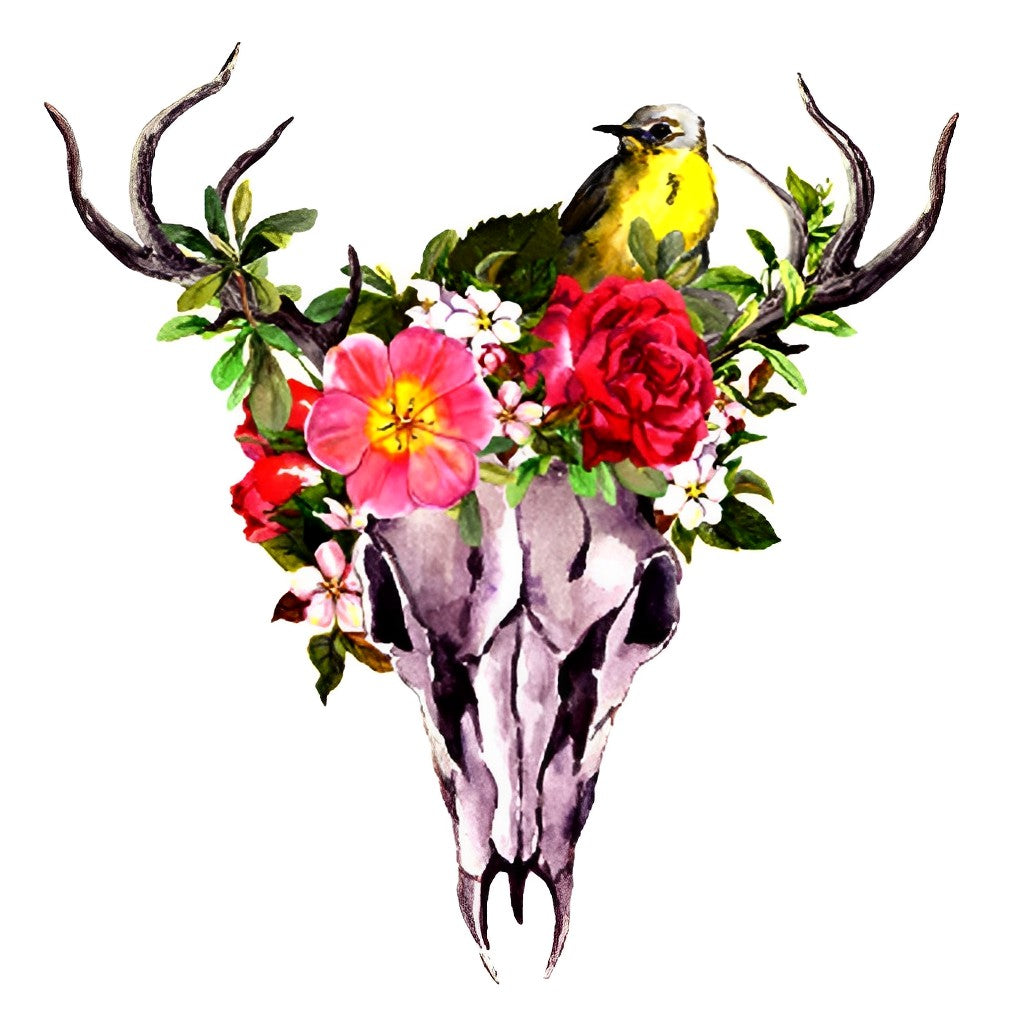 Skeleton Deer and Red Flowers Diamond Painting