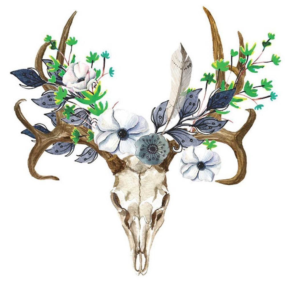 Skeleton Deer and White Flowers Diamond Painting