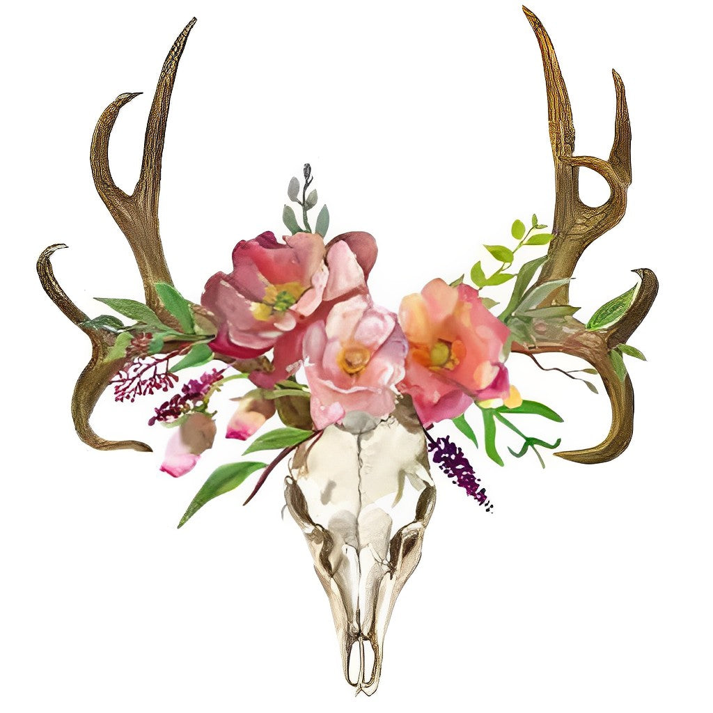 Skeleton Deer and Crown of Pink Flowers Diamond Painting