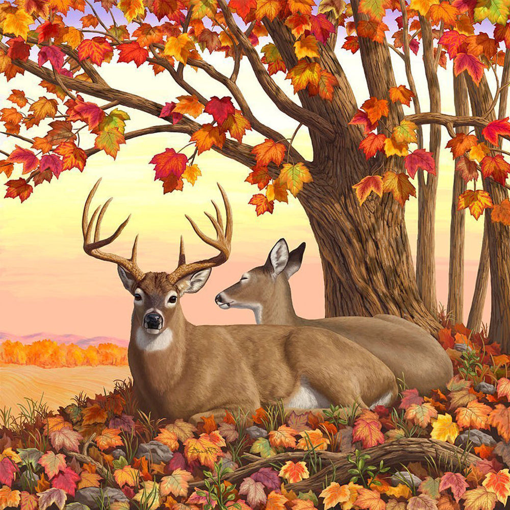 Couple of Deer and Autumn Leaves  Diamond Painting