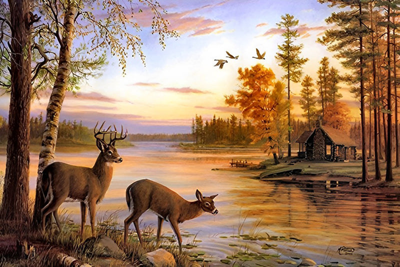 Couple of Deer and River Diamond Painting