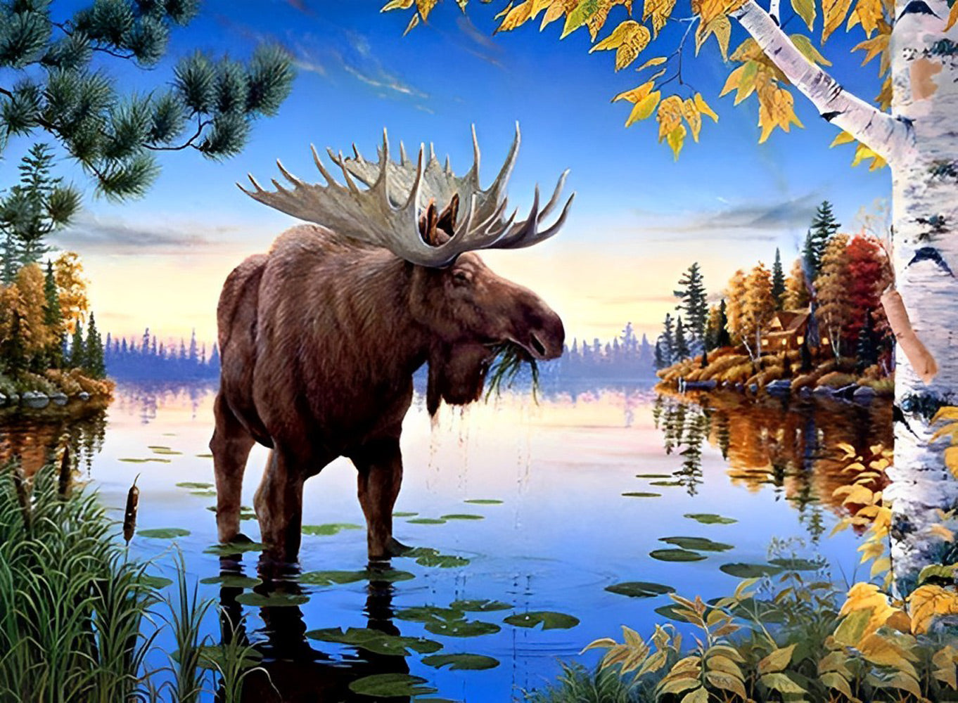 Reindeer Standing in the Lake Diamond Painting