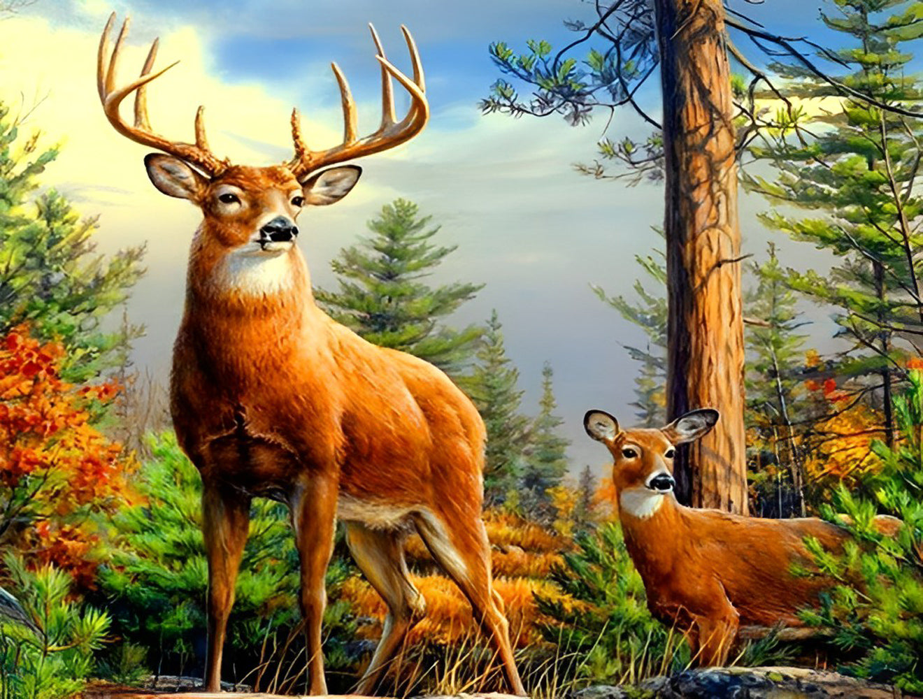 Deer and His Fawn Diamond Painting