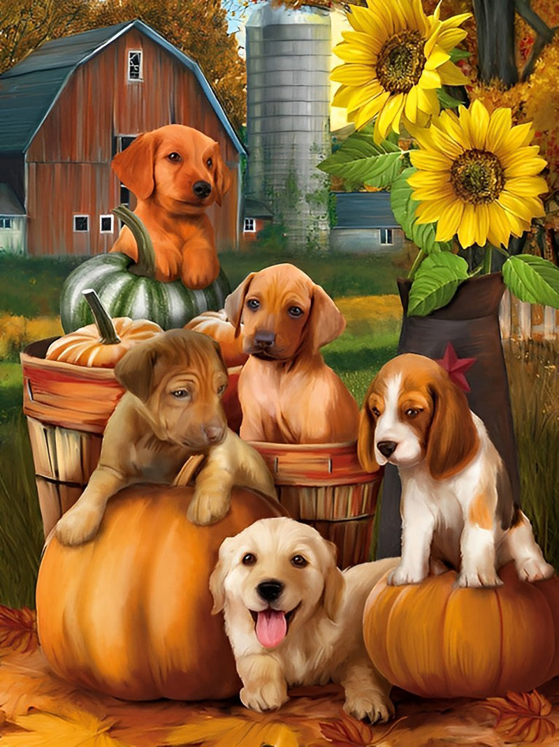 Puppies and Pumpkins Diamond Painting