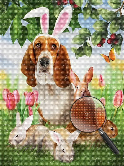 Basset Hound Dog with Bunny Ears Diamond Painting