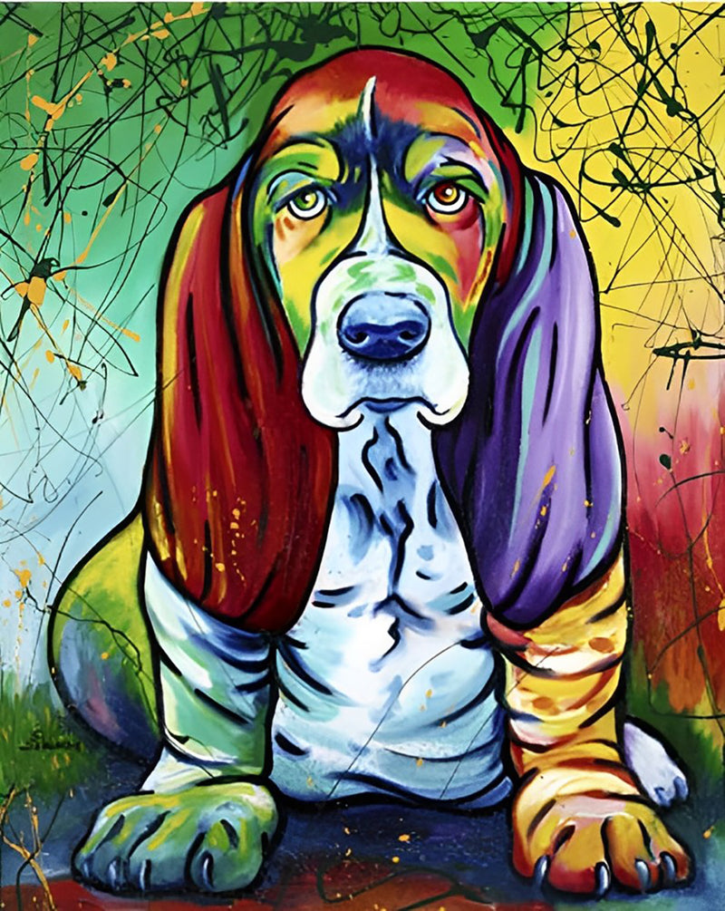 Colorful Basset Hound Dog Diamond Painting