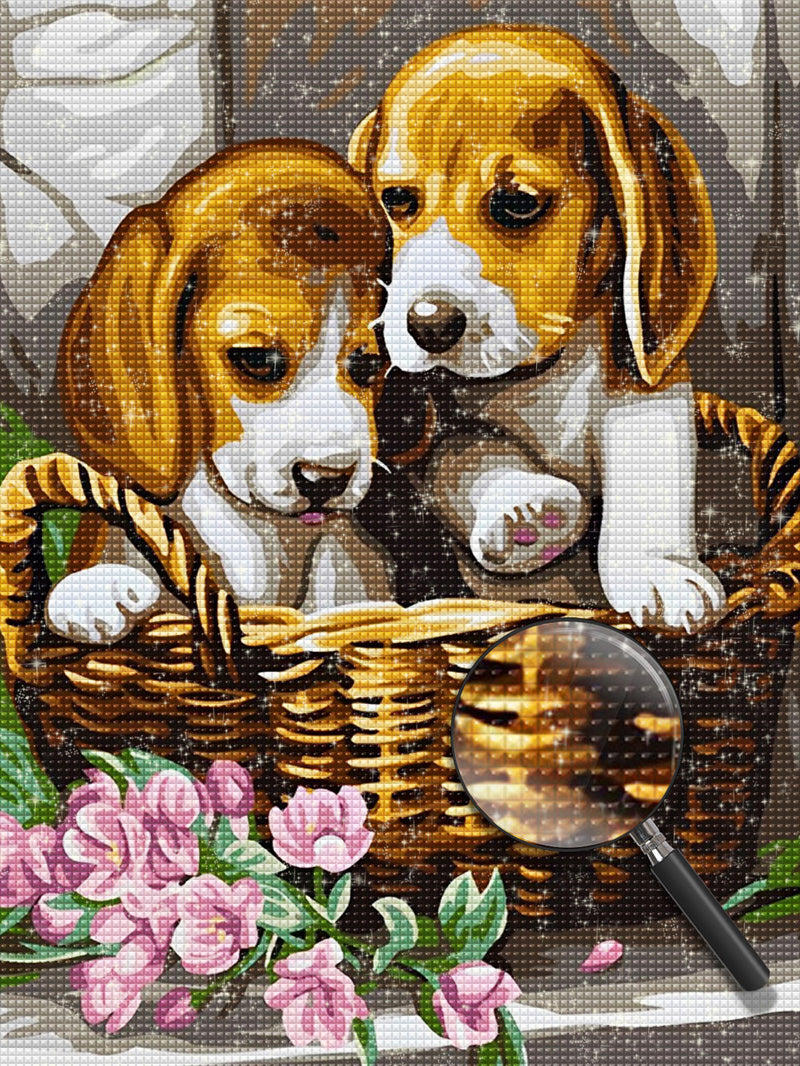 Two Beagle Dogs in the Basket Diamond Painting