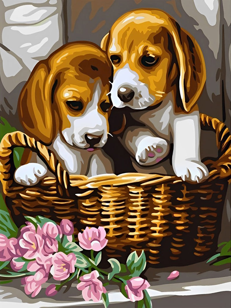 Two Beagle Dogs in the Basket Diamond Painting