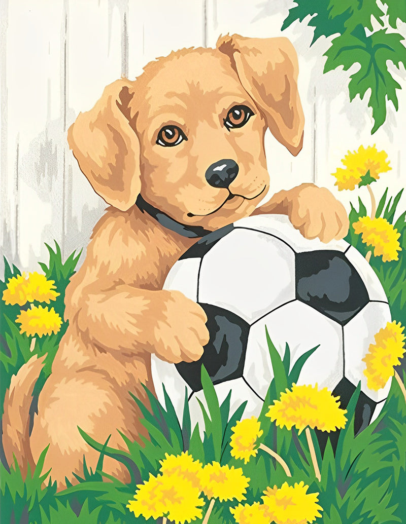 Golden Retriever Dog and Football Diamond Painting