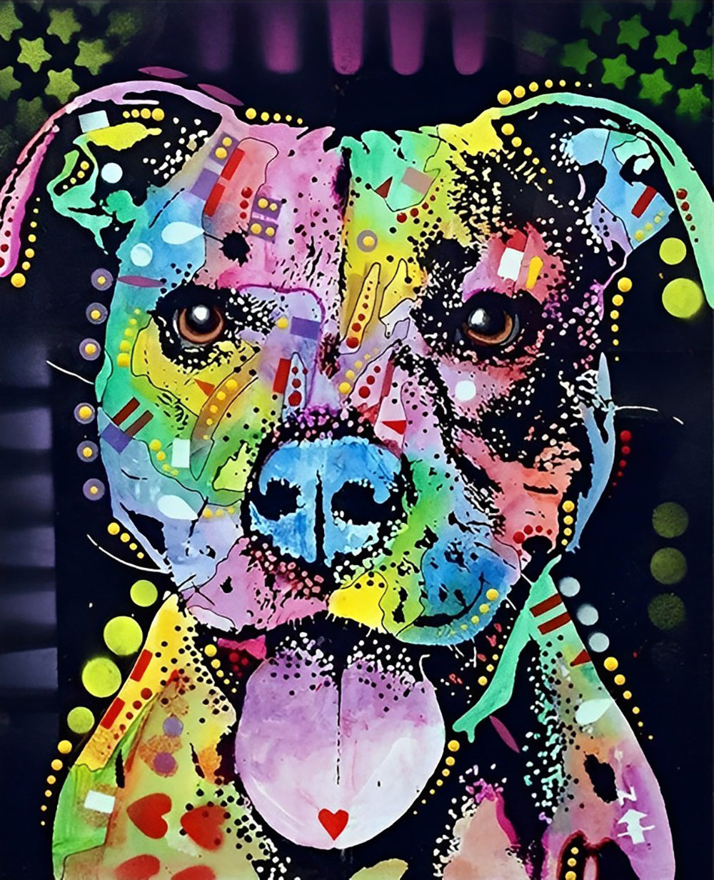 Multicolored Dog Sticking Out Its Tongue Diamond Painting