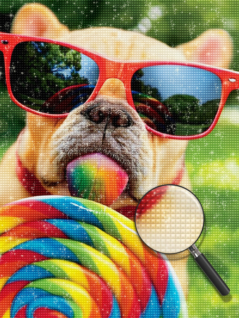 French Bulldog Eating a Lollipop with Sunglasses Diamond Painting