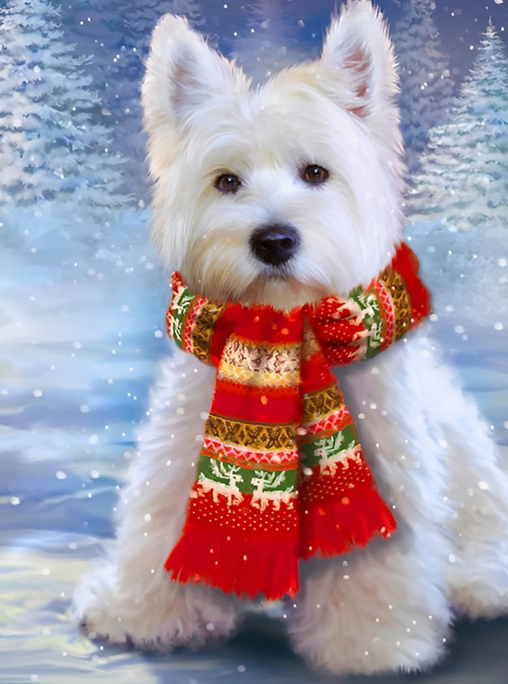 Westie Dog with Red Scarf Diamond Painting