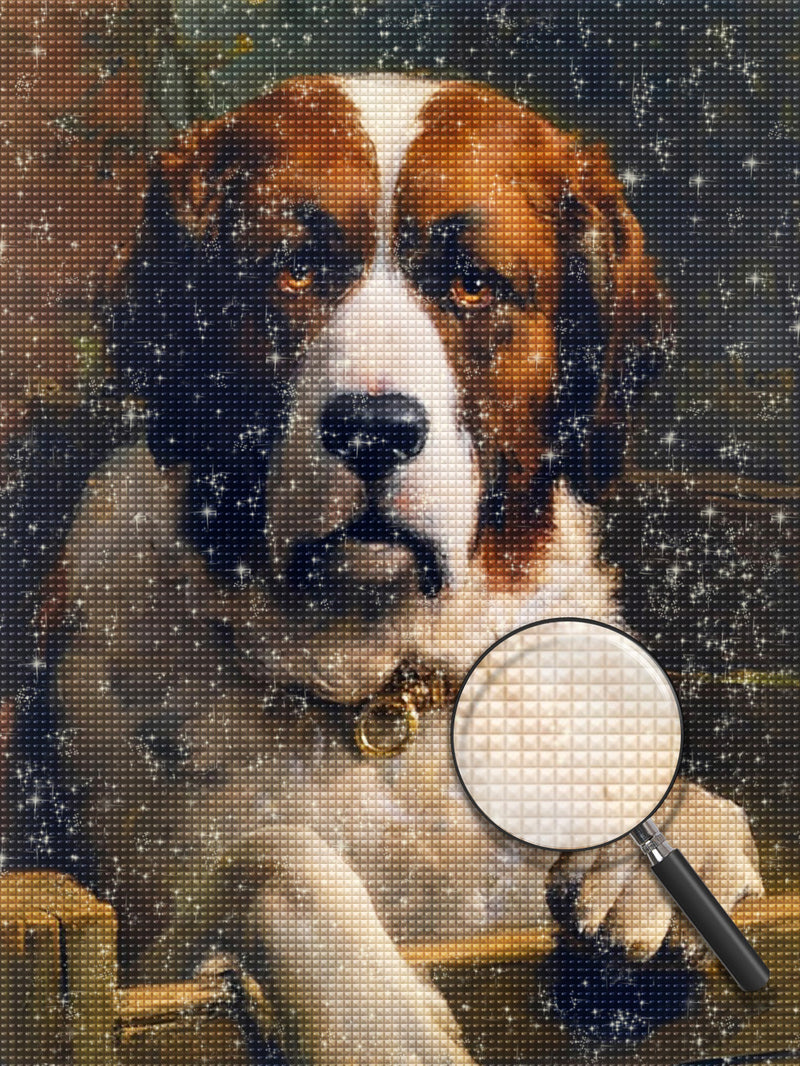 Large Brown & White Serious Dog Diamond Painting