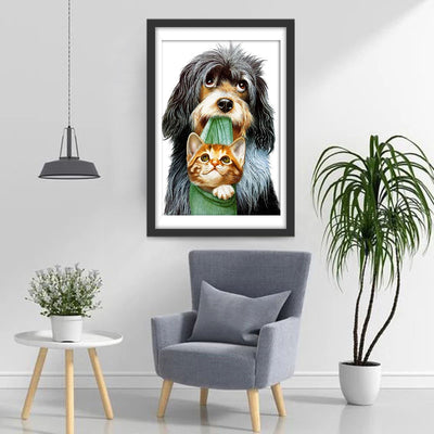 Dog with a Cat in the Mouth Diamond Painting