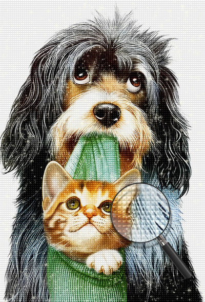 Dog with a Cat in the Mouth Diamond Painting